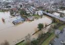 An aerial view of flooding around the river Wye in Hereford
