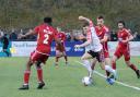 Jason Cowley in action for Hereford prior to being sent off at Scarborough