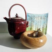 Porcelain by Bridget Drakeford; glass by Amanda Kitching; wood by Gary Brine; bronze by Andrew Findlay