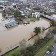 An aerial view of flooding around the river Wye in Hereford