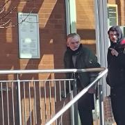 Michael Croke (left) leaving Hereford Magistrates Court