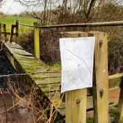 The footbridge between Dilwyn and Weobley, officially closed since July 2021
