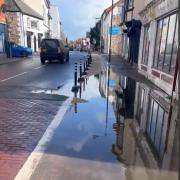 The cycle lane in St Owen Street, Hereford became flooded