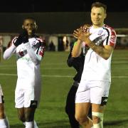 Kyle Howkins (right) has agreed a deal to stay with Hereford FC
