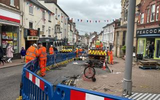 Work is underway to repair Broad Street in Ross-on-Wye