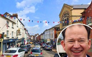 Broad Street, Ross-on-Wye and inset, local MP Jesse Norman