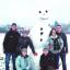 Adam Godwin, Morgaine Godwin, Eliose Godwin, Joe Mullen, Vicky Hoyle and James Godwin with their 9ft snowman.