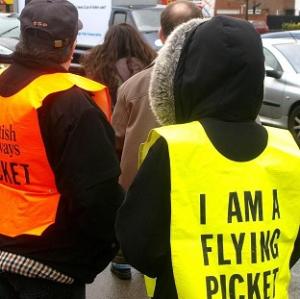 Members of a Unite union picket near Heathrow Airport