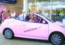 Pictured outside Sainsbury’s Hereford in one of motors set to take part in Pink Car Rally this weekend are(front,driver’s seat)Sainsbury’s colleague council member Debbie Westwood alongside fellow council rep Viv Colburn(back)fund-raisers from