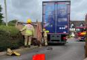 Fire crews from Tenbury Wells have been called to make the scene safe after a lorry crashed into a wall. Picture: Tenbury fire station