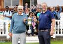 James Wagstaff and his father Keith lift the Voneus Village Cup at Lord's. Picture: Clare Adams