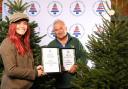Red Shepherdess Hannah Jackson presents awards to Colin Griffith of Dinmore Hill Christmas Trees, Hereford. Picture: Russell Sach