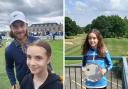 Ella Ashton with her trophy at Bransford Golf Course and a picture of her with Tommy Fleetwood who she met at The 150th Open.