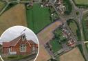 An aerial view of the school (from Google) showing the outline of the new playing fields.