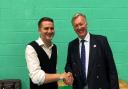 Sir Bill Wiggin MP (right) congratulates North Herefordshire Conservatives chairman Dan Hurcomb, who won in Bircher ward.