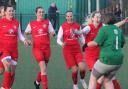 Hereford Pegasus Ladies celebrate after beating Droitwich Spa on penalties