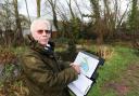 Bob Hargreaves explaining design for the community basin in Hereford's Aylestone Park.