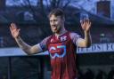 Issac Richards celebrates scoring for new side Westfields in their 3-0 victory against Mangotsfield United