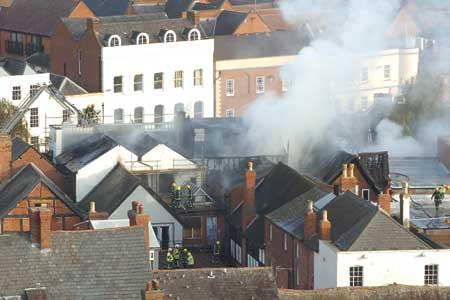The scene of the blaze viewed from Hereford Cathedral.