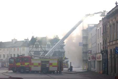 Firefighters tackle the blaze in High Town.
