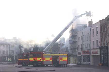 Firefighters tackle the blaze in High Town.