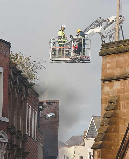 Fire in High Town, Turntable ladder moves into place.