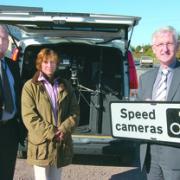 Rod Reynolds, Safer Roads Partnership manager (left), Councillor Patricia Morgan and Coun Brian Wilcox.