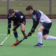 Hereford Hockey Club Men's seconds v Newent - Felix Bowley in action for Hereford.