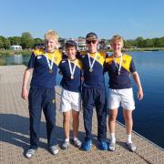 The Hereford Cathedral School J16 crew who fought off stiff competition to win the National Schools Regatta