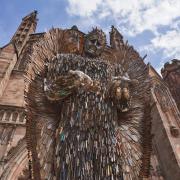 The Knife Angel outside Hereford Cathedral. Picture: Jon Simpson