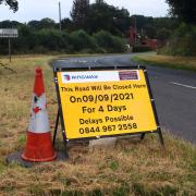 road works sign at Worcestershire border near St Michaels