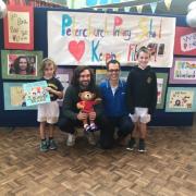 The Body Coach Joe Wicks, second left, visited a Herefordshire school today