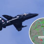 A Hawk T1 aircraft was seen over Herefordshire on Thursday. Inset picture: Flightradar24