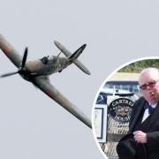 A Winston Churchill lookalike has watched on as a Hurricane flew over Herefordshire to mark 100 years since the birth of World War Two spy Violette Szabo. Picture: Graham Hunt/Malcolm Hince