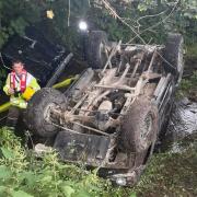 All occupants were out of the Land Rover when firefighters arrived at the scene of the crash in Little Hereford. Picture: Tenbury fire station