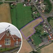 An aerial view of the school (from Google) showing the outline of the new playing fields.