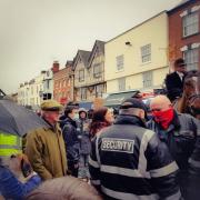 Security, supporters and protestors in Ledbury for traditional Boxing Day hunt meet