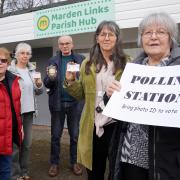 Urging local residents to bring photo ID at the new polling station in Marden are, from left, Chris Wathen, Cllr Lesley Hayward, Cllr David Bennett, Cllr Kate Ryan and Margret Hopkins.