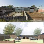 The courtyard at Magnolia Farm, Madley before and after the proposed conversion