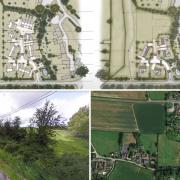 the previous and final indicative site layouts showing the reduction in houses from 15 to six; aerial and street-level views of the site