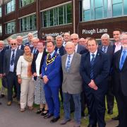 The 21-strong Conservative group on Herefordshire Council led by Coun Lester (leftmost).