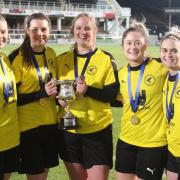 Hereford Pegasus Ladies celebrated winning the HFA Women's County Cup after beating Ross Juniors on penalties