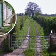 The entrance to the proposed forest nursery from Shelwick, and a toilet block similar to that proposed (