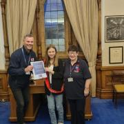 Brooke Keeble (middle) with Darren Maynard (left) and Joyce Nicholls (right) from the Herefordshire Poppy Appeal