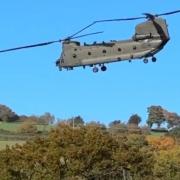A Chinook helicopter flying near Kington