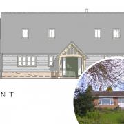 The design of the proposed new house, and inset, the existing bungalow