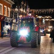 The tractors come through Widemarsh Street in Hereford