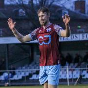 Issac Richards celebrates scoring for new side Westfields in their 3-0 victory against Mangotsfield United