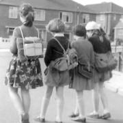 Aileen Warren, her sister Hilary and two friends setting off on a hike to Mordiford.