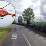 An air ambulance took the injured man to hospital after he crashed on the A480 between Moorhampton and Norton Canon